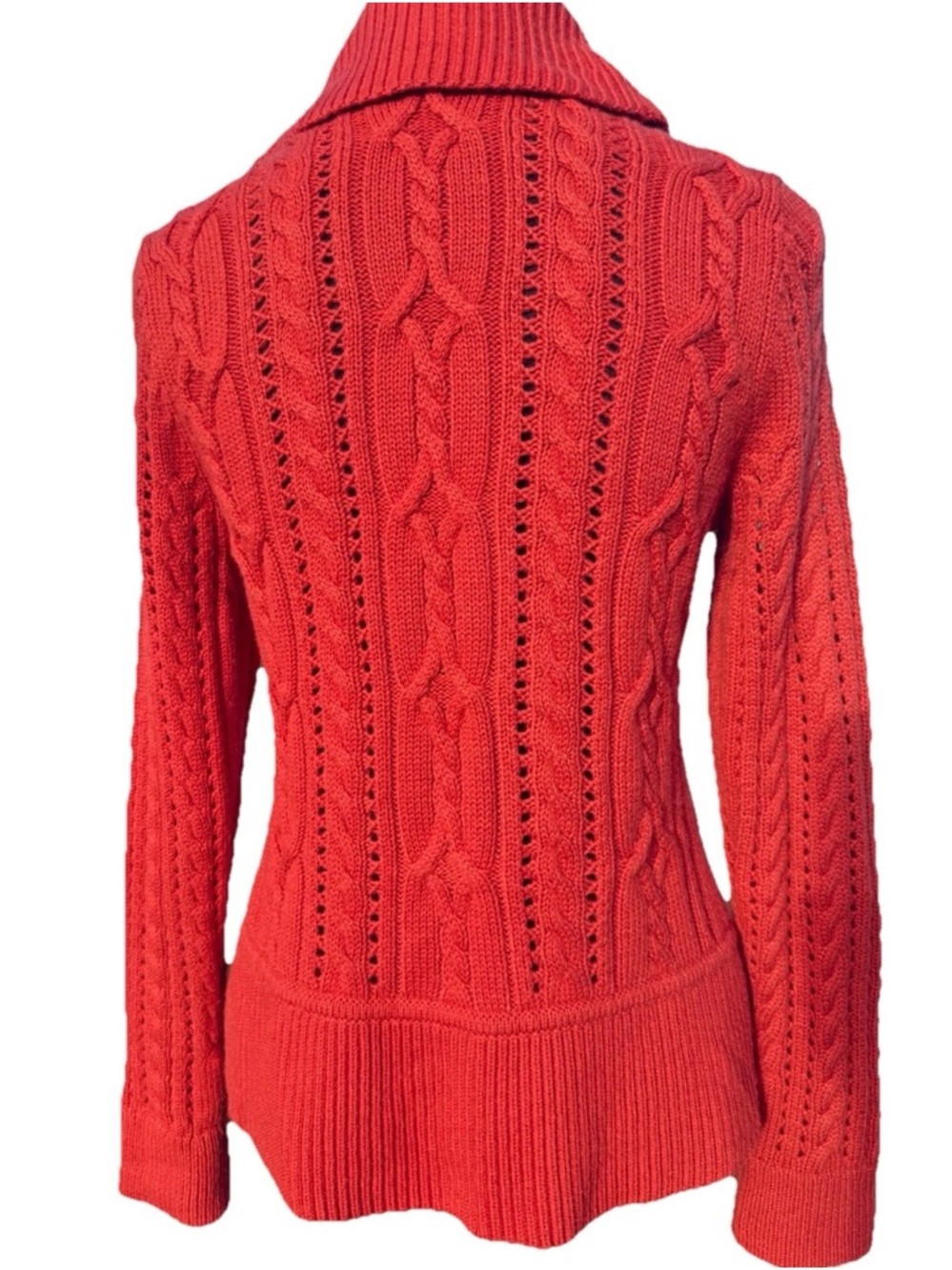 Talbots Rustic Orange Cable Knit Cardigan Buckle Shawl Collar Small - Picture 9 of 14